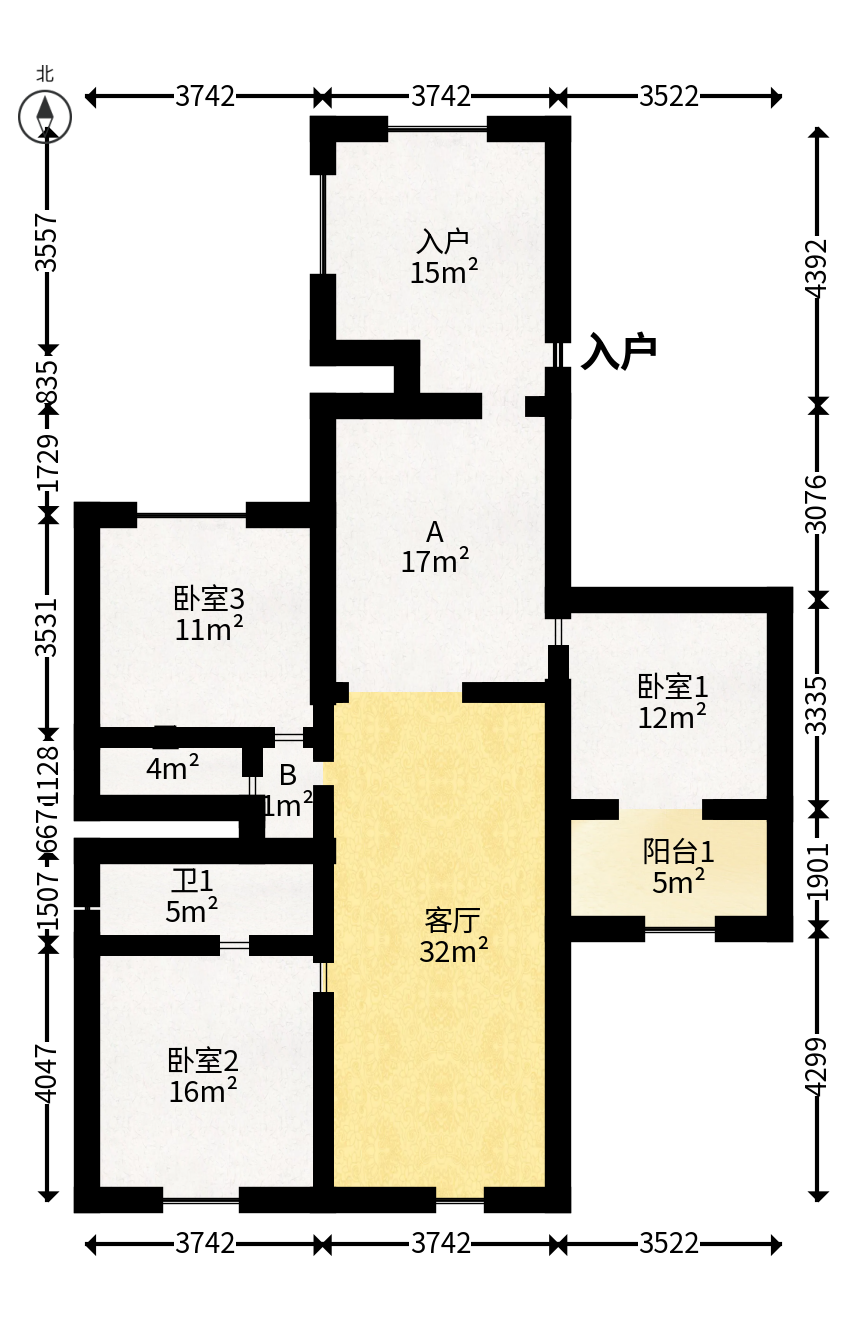 佳天瑞宁花园  3室2厅2卫   129.00万户型图