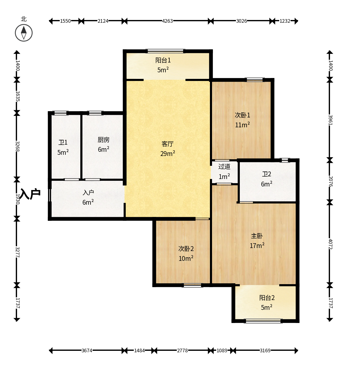 北辰三角洲C2区 3室2厅2卫 168.0万 北辰三角洲C2区 3室2厅2卫 168.0万户型图