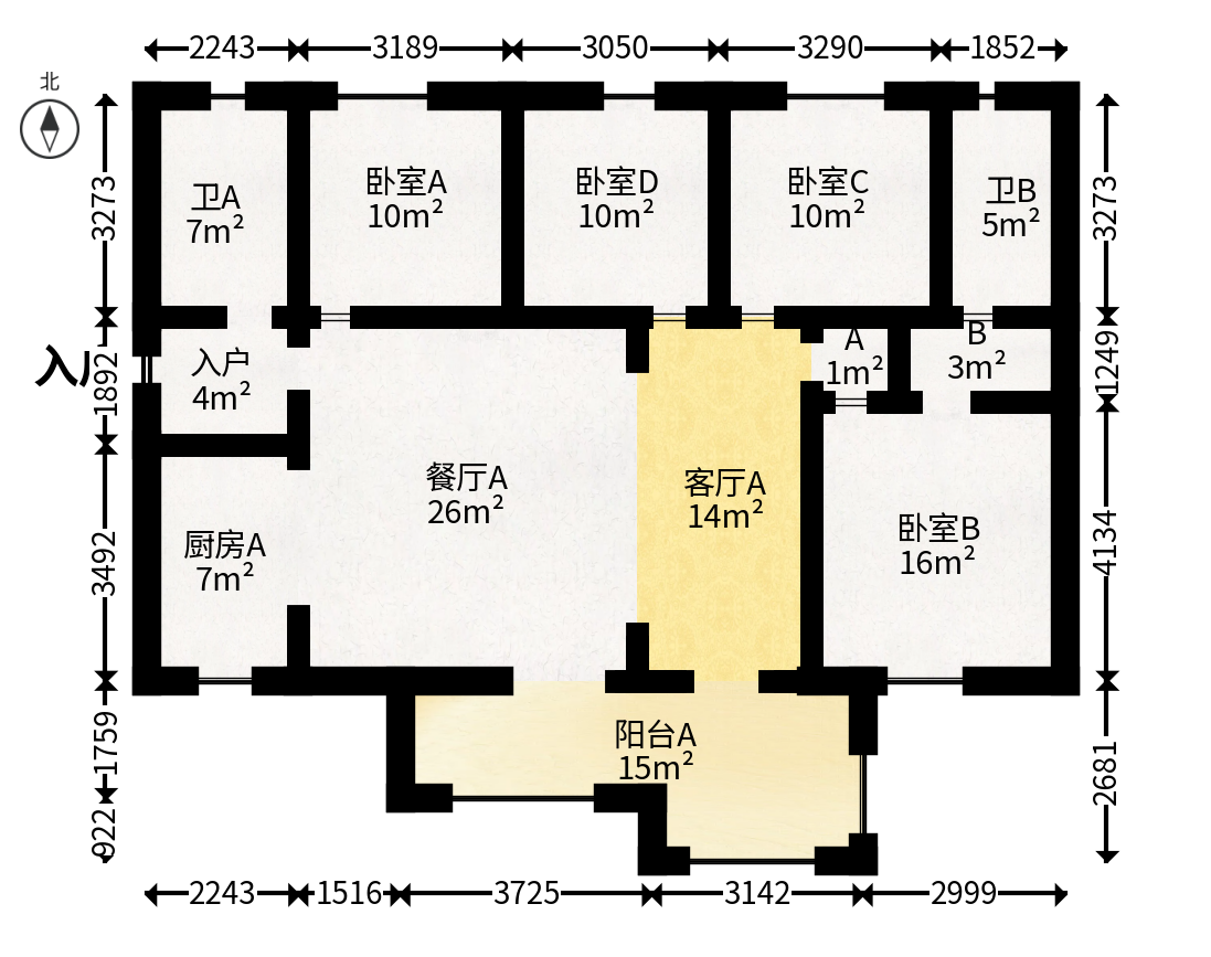 保利城（中航城国际社区、郡原美村）  1室2厅2卫   136.80万户型图