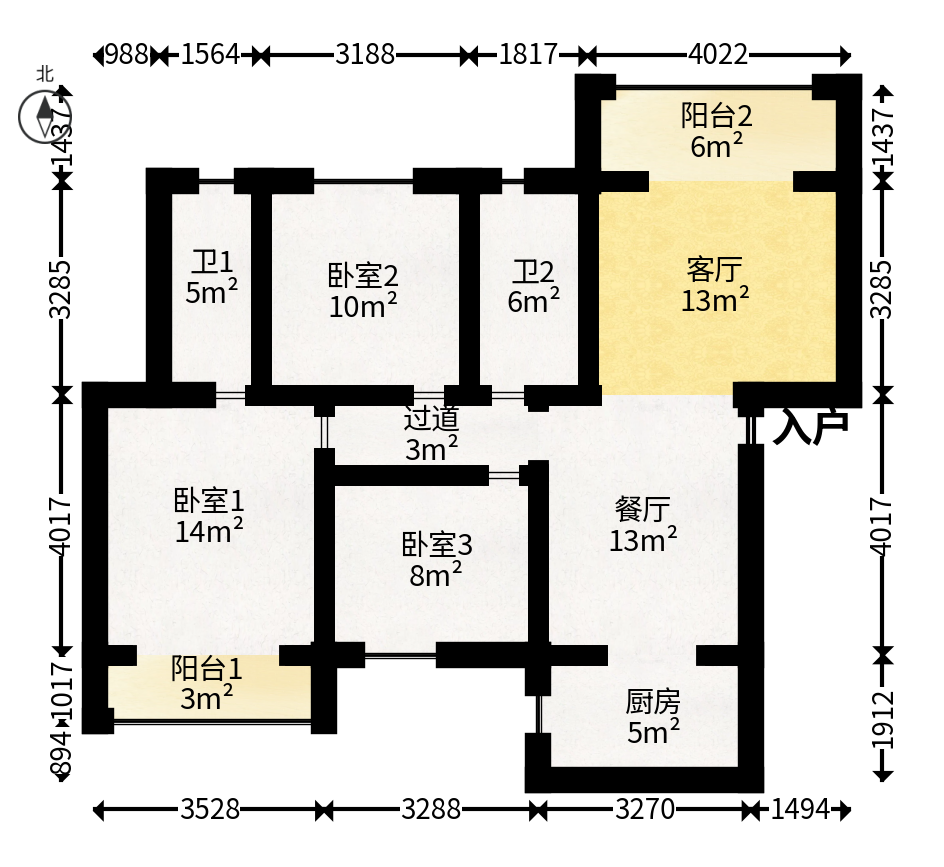 岭福家苑（天心佳苑）  3室2厅1卫   130.00万户型图