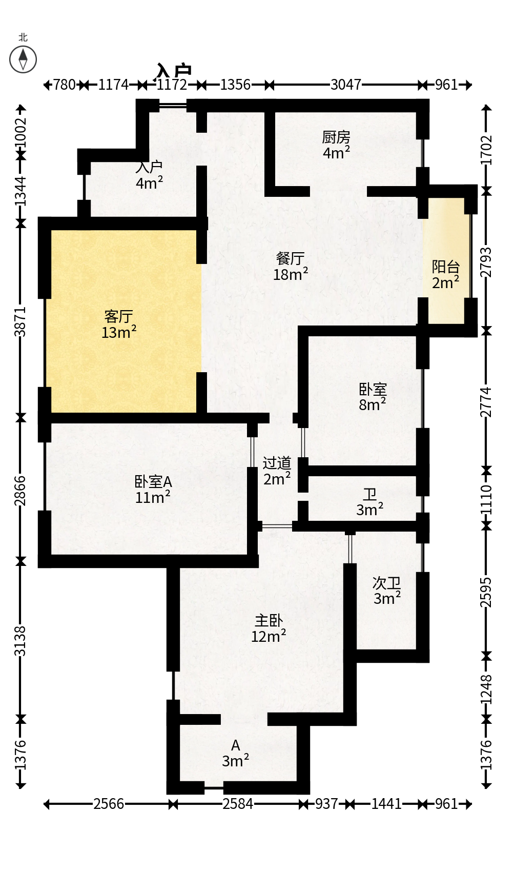 东方航标  3室2厅2卫   79.80万户型图