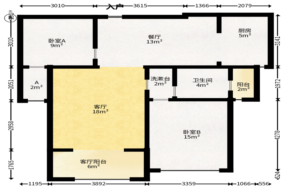 兴汝金城  2室2厅1卫   90.00万户型图