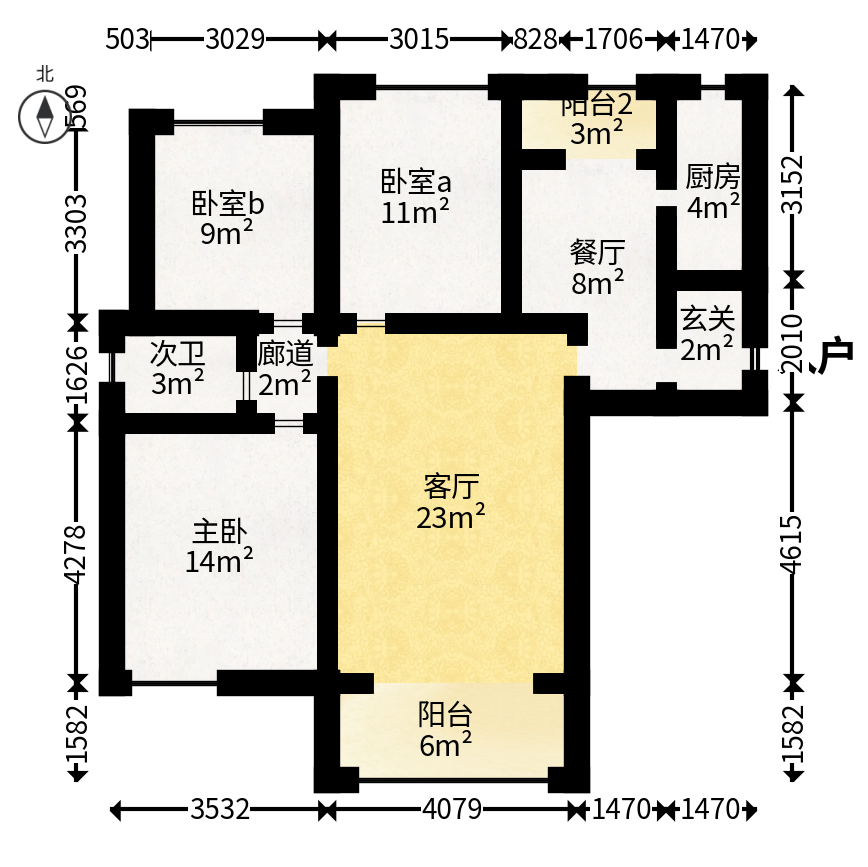 保利麓谷林语C区  3室2厅1卫   90.00万户型图