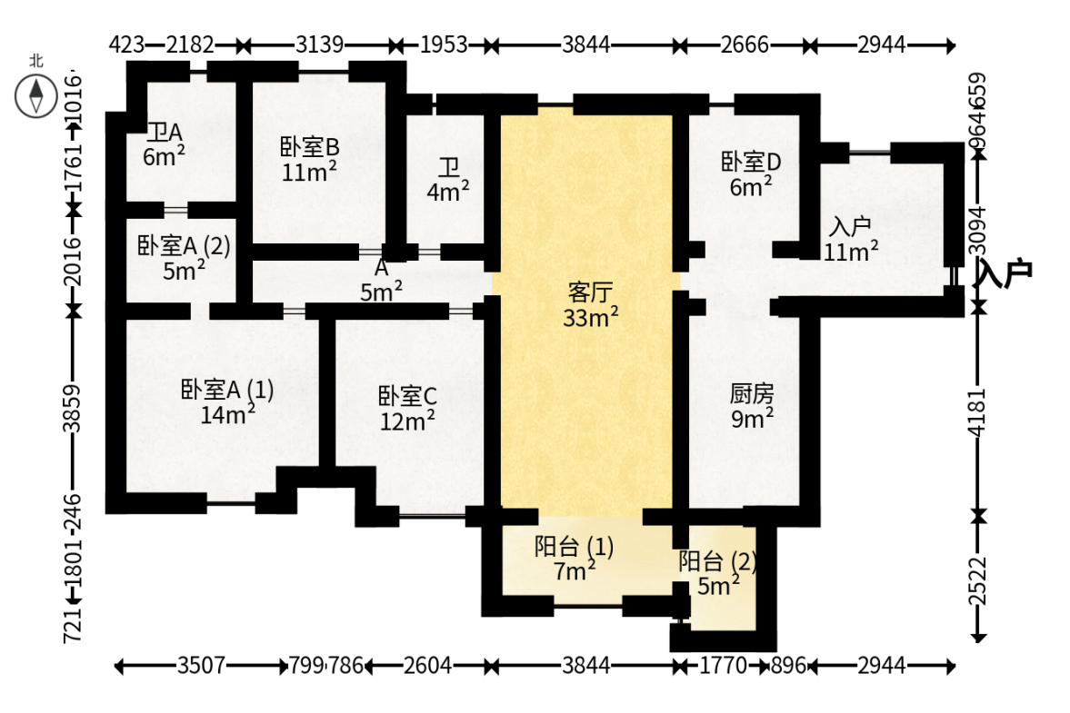达美D6区  4室2厅1卫   146.00万户型图