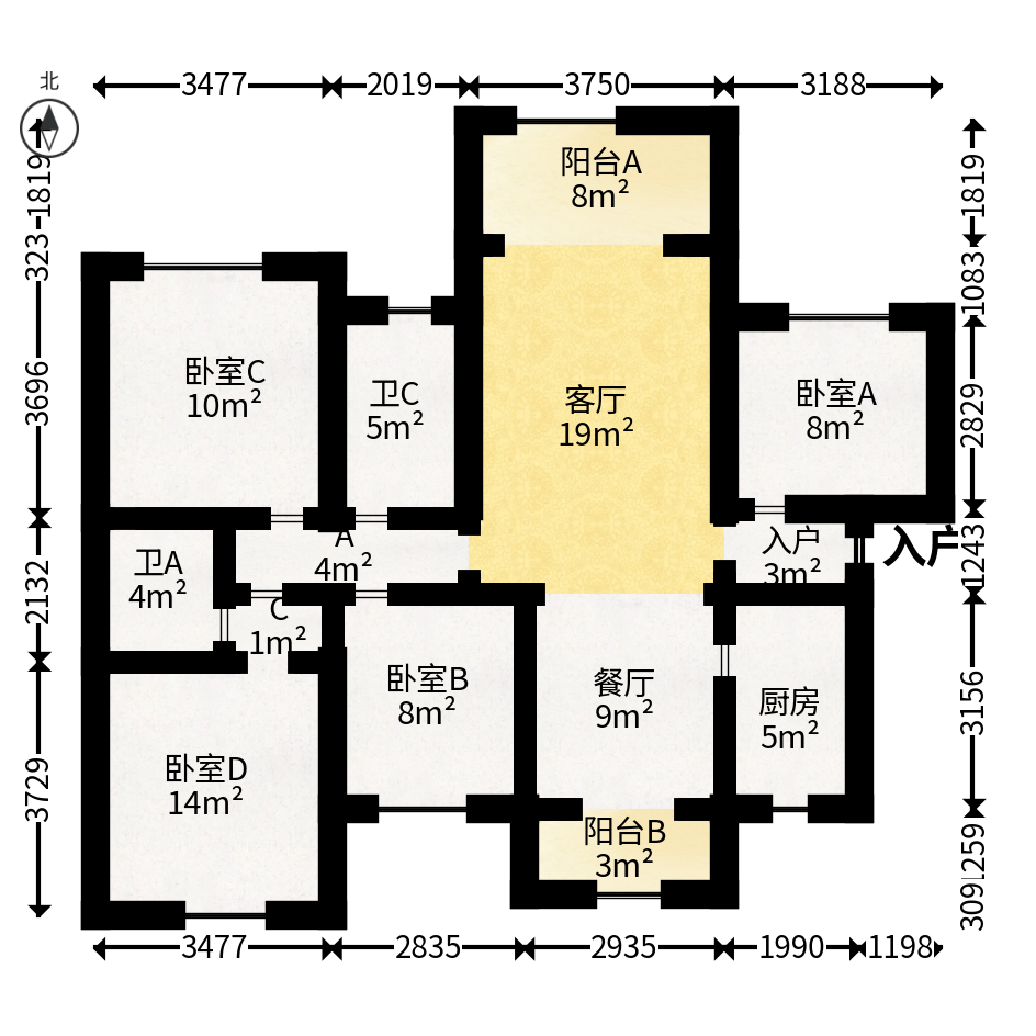 潇湘名城(新里程潇湘名城)  4室2厅2卫   131.00万户型图