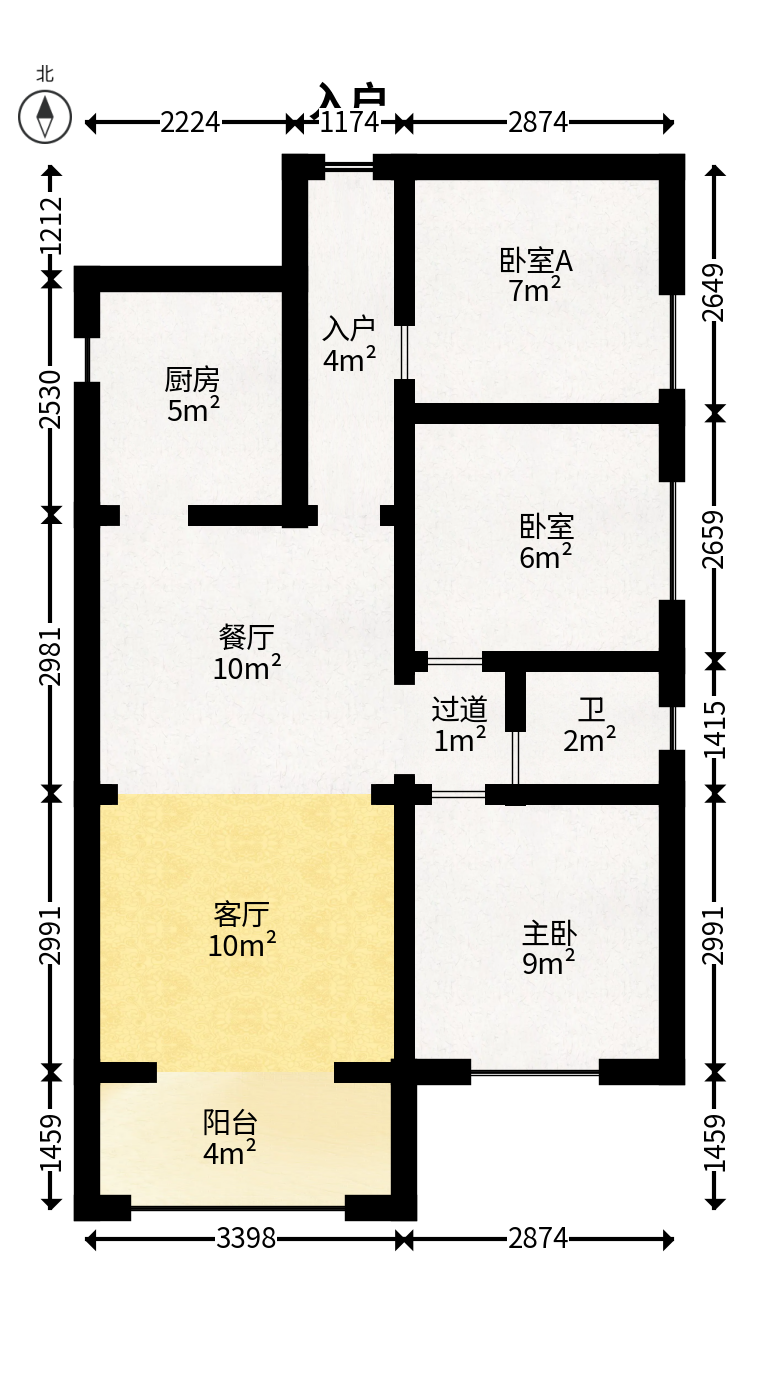 尚鑫海悦（新长海尚海城）  3室2厅1卫   66.80万户型图