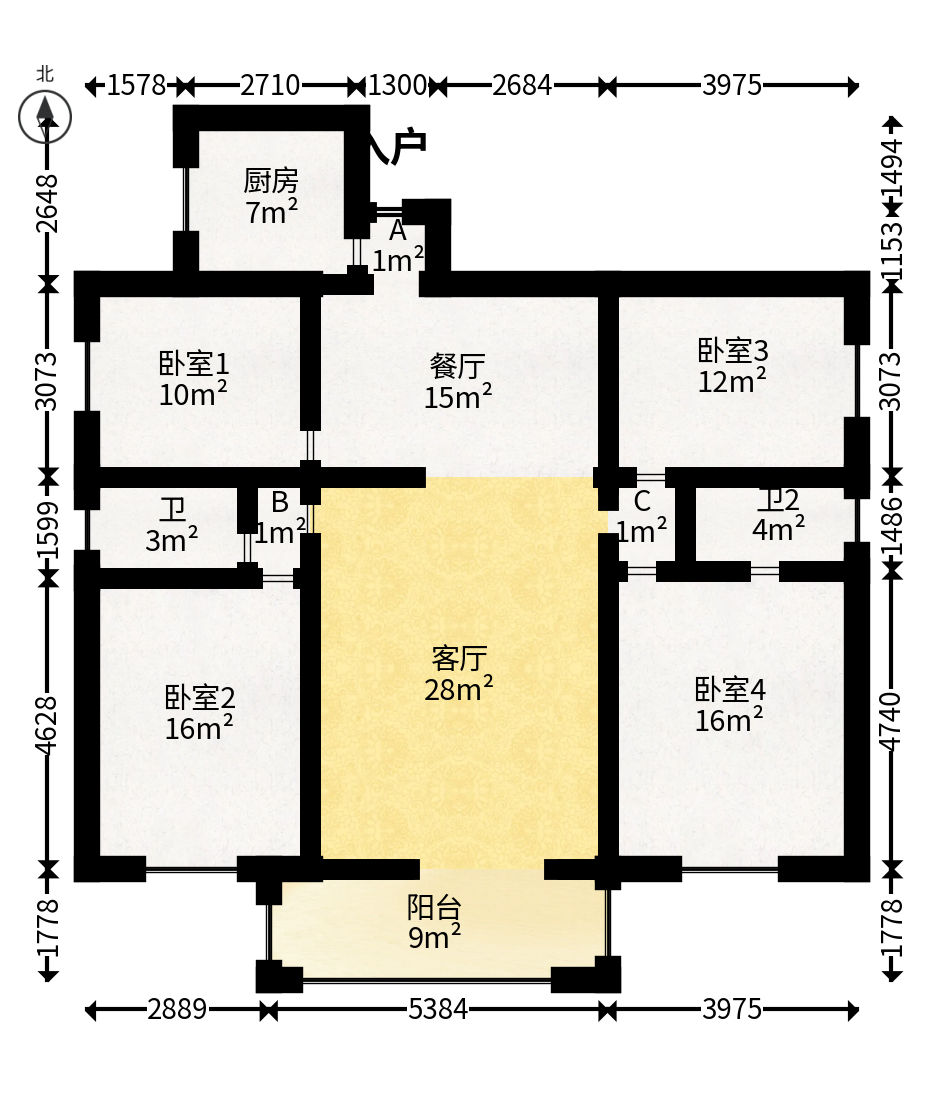 金地华园  4室2厅2卫   125.00万户型图