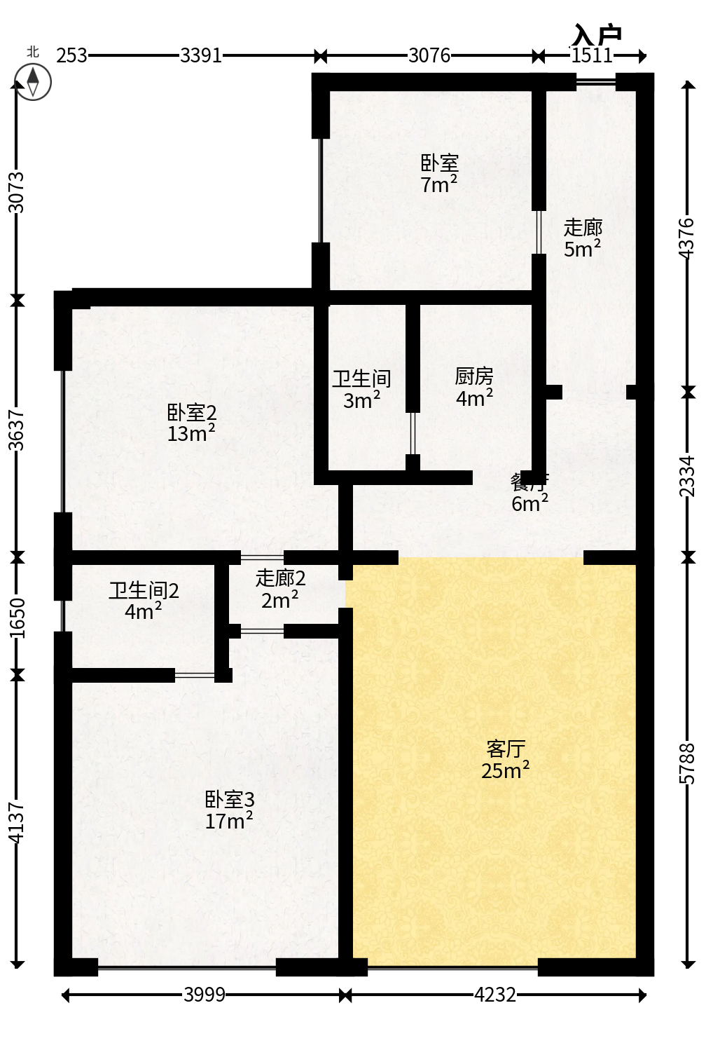 才子佳郡  3室2厅2卫   68.00万户型图