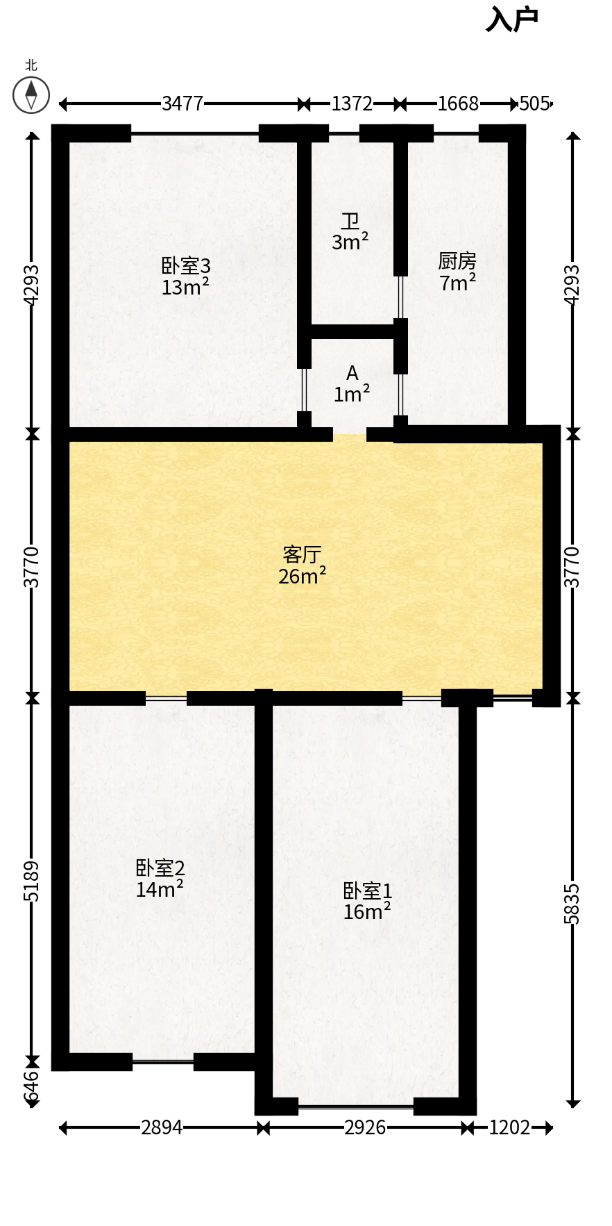 通程物流宿舍  3室2厅1卫   42.00万户型图
