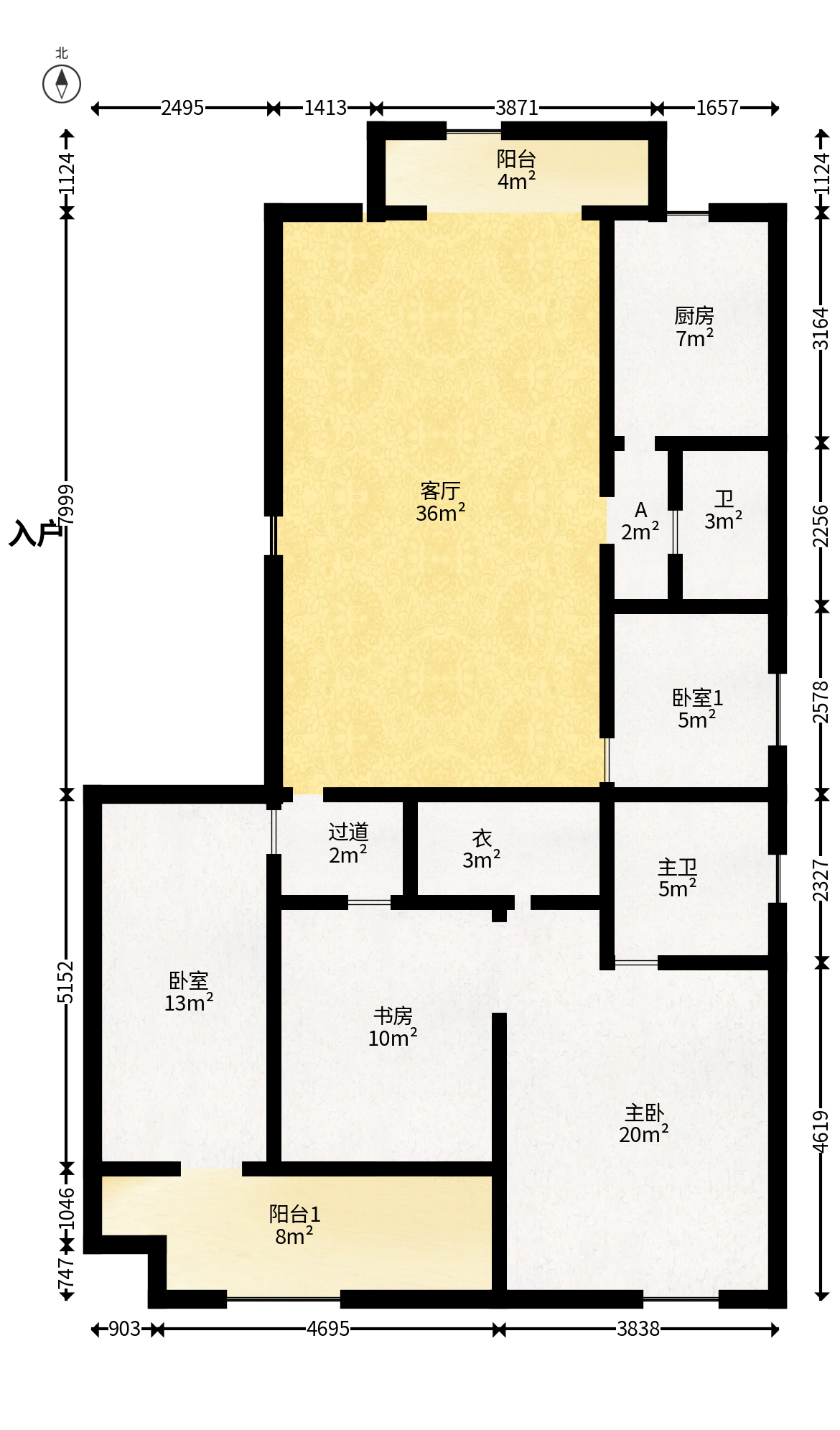 向阳门第  3室2厅2卫   168.00万户型图