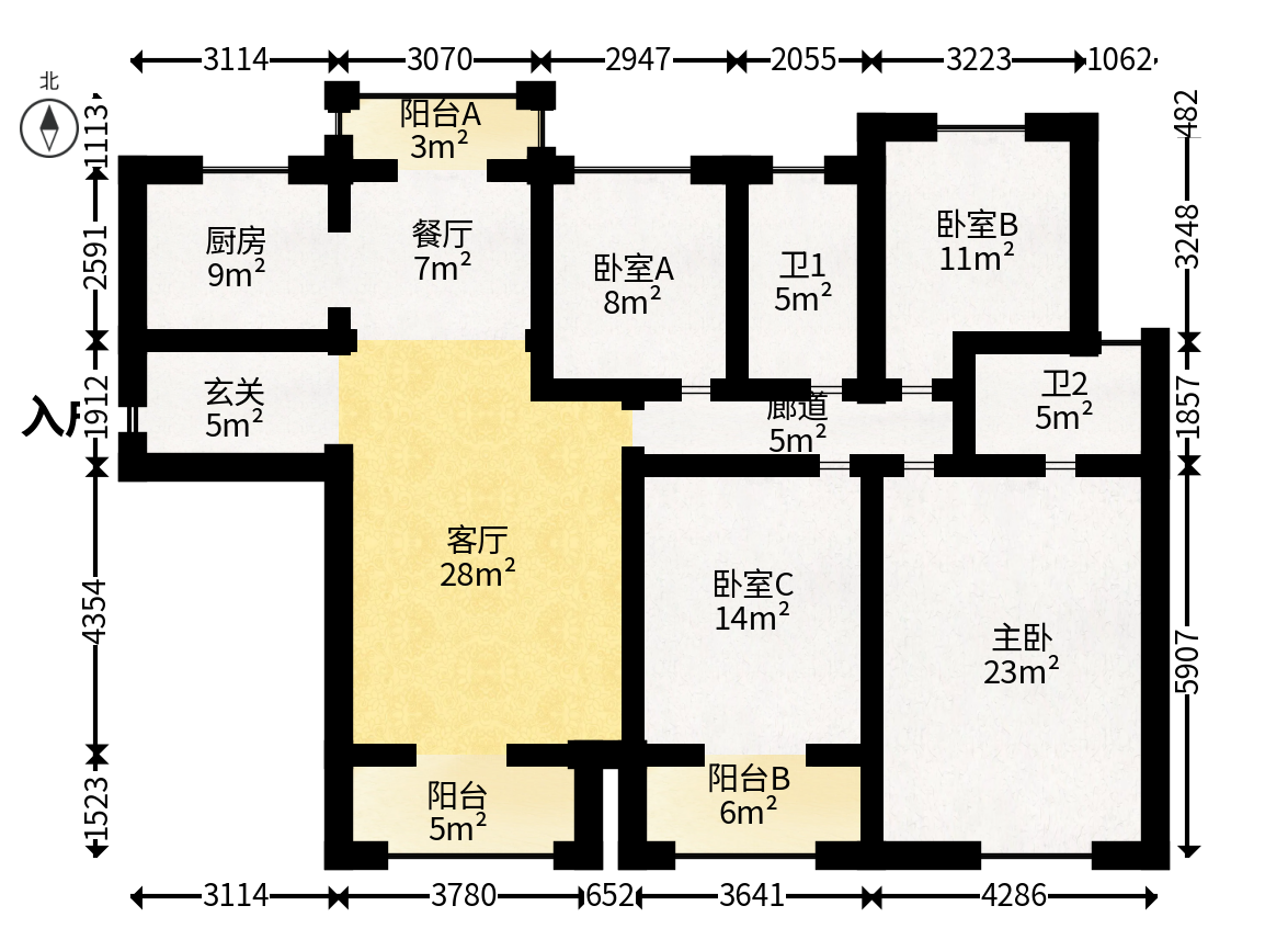 华润橡树湾  4室2厅2卫   120.00万户型图