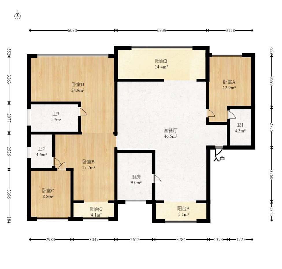 建发玖洲观澜  4室2厅2卫   260.00万户型图
