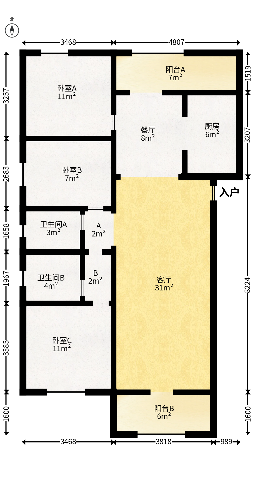 五矿万境蓝山  3室2厅2卫   114.00万户型图