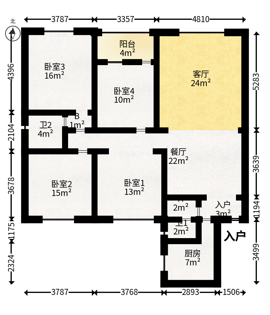 天心丽城  4室2厅1卫   98.00万户型图