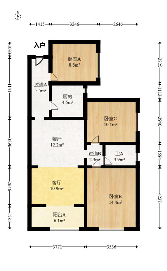 保利城（中航城国际社区、郡原美村）  4室2厅2卫   150.00万户型图