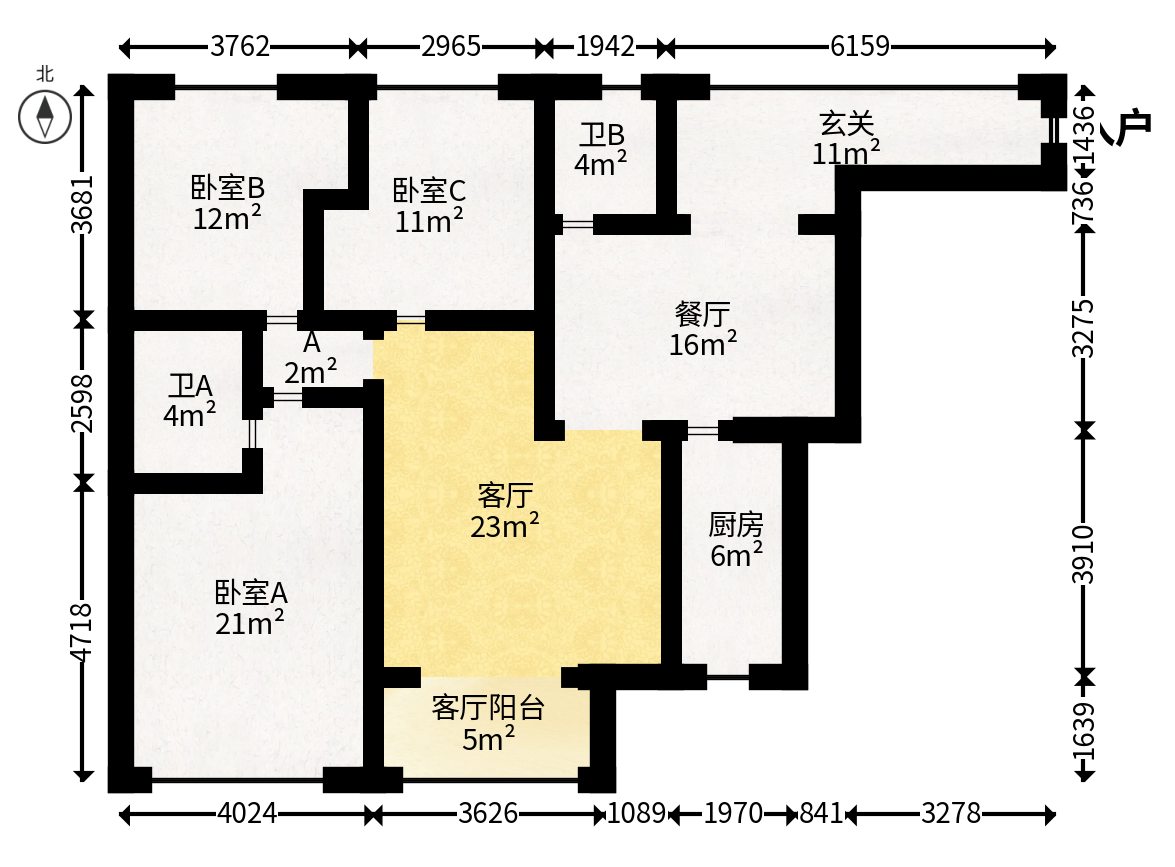钰龙天下一期  3室2厅2卫   280.00万户型图