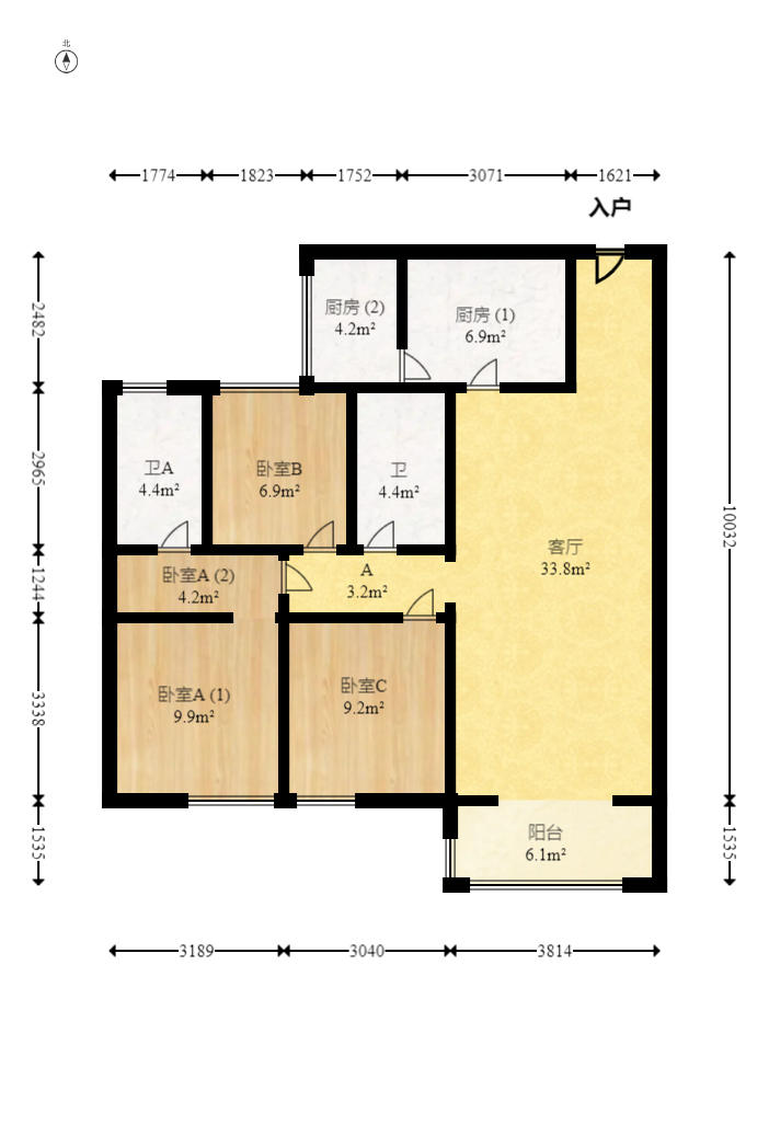 梦想枫林湾  3室2厅2卫   137.00万户型图
