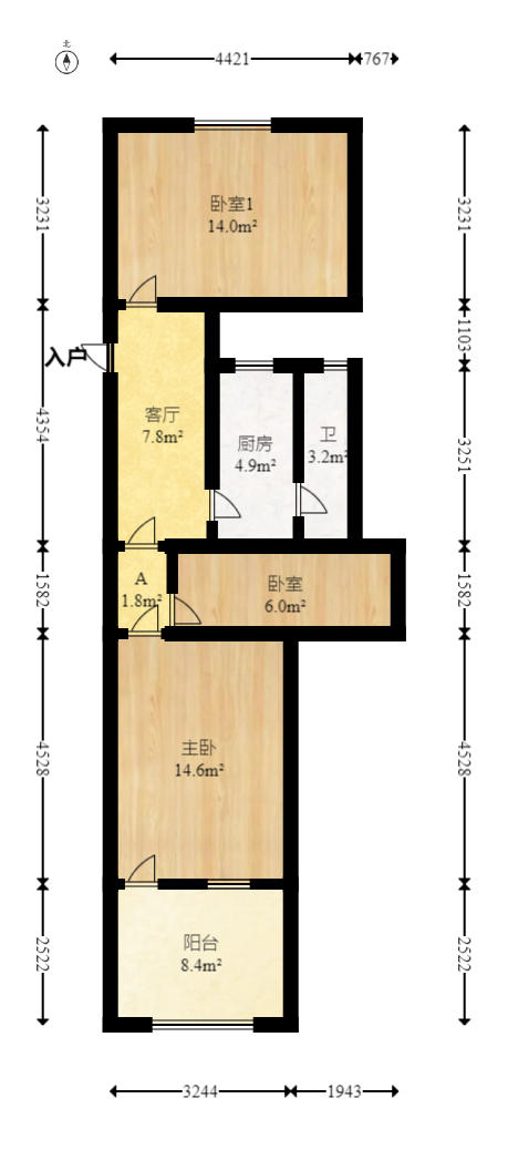 省政府机关二院  2室2厅1卫   88.00万户型图