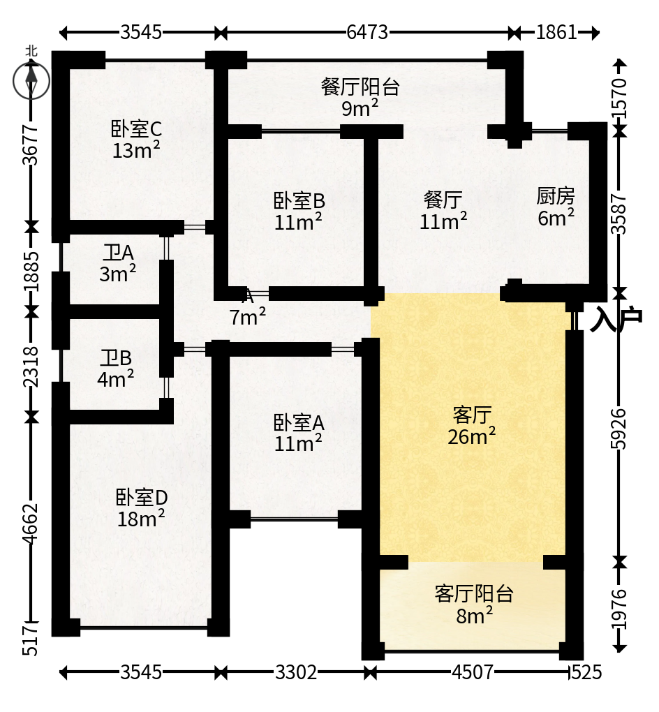 华杰天骄（滨江福源里）  4室2厅2卫   180.00万户型图