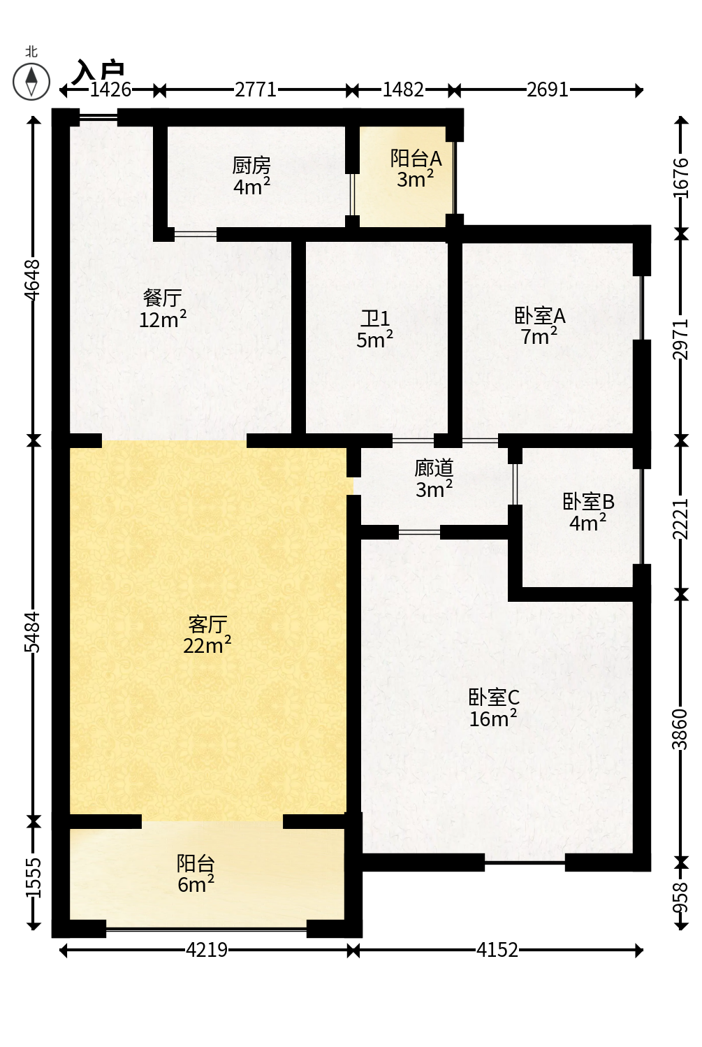 江山帝景哈佛  3室1厅1卫   94.90万户型图