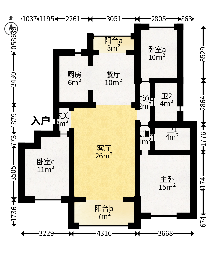 荣盛岳麓峰景  3室2厅2卫   88.00万户型图