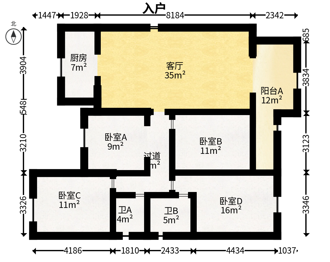 保利城（中航城国际社区、郡原美村）  4室2厅2卫   105.00万户型图