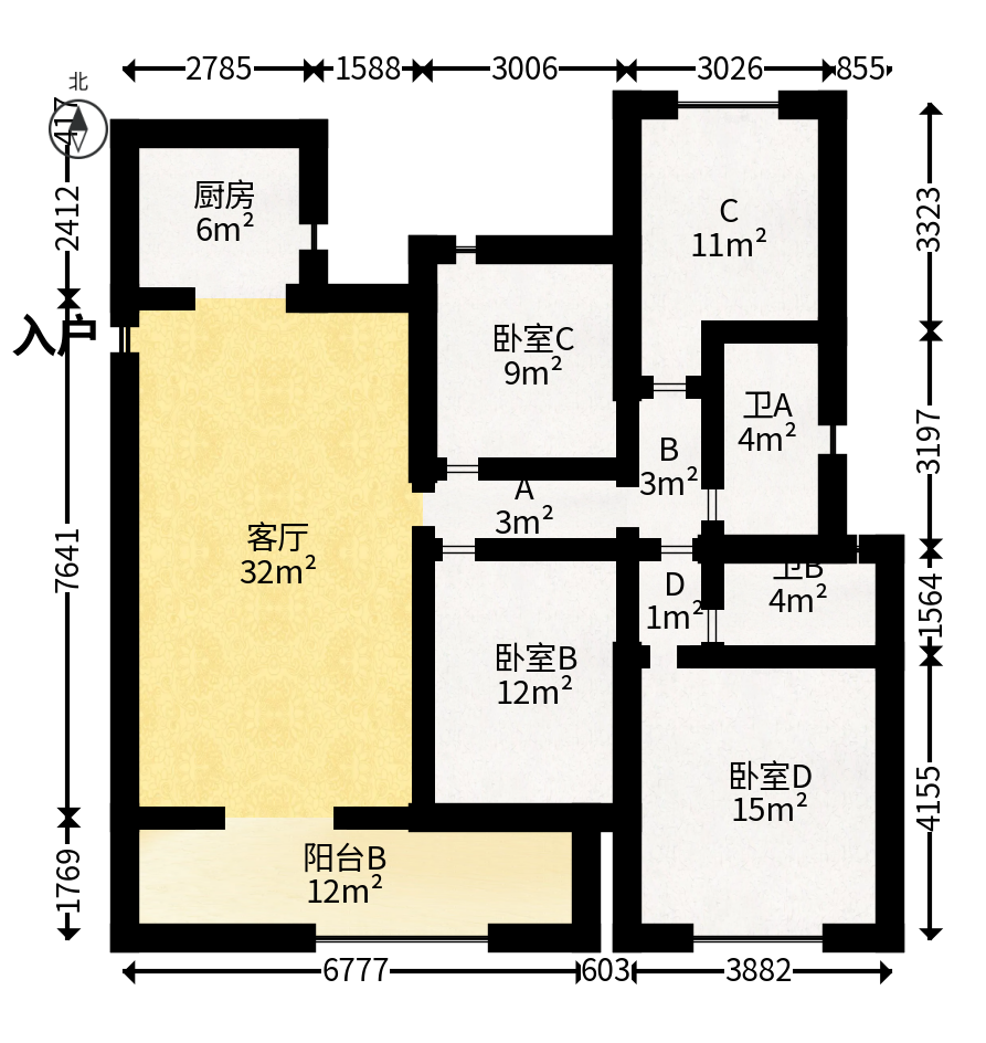 金地都会风華  4室2厅2卫   148.00万户型图