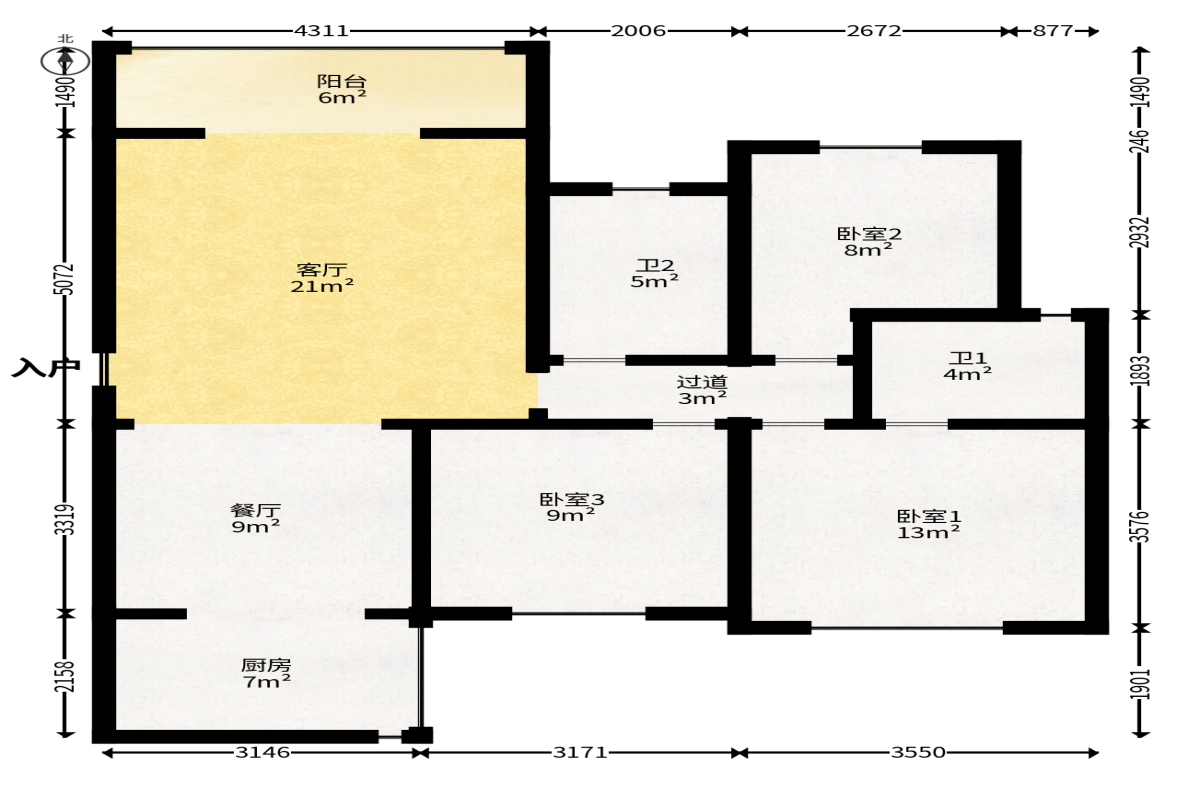 钱隆樽品(一、二、三期)  3室2厅1卫   106.00万户型图