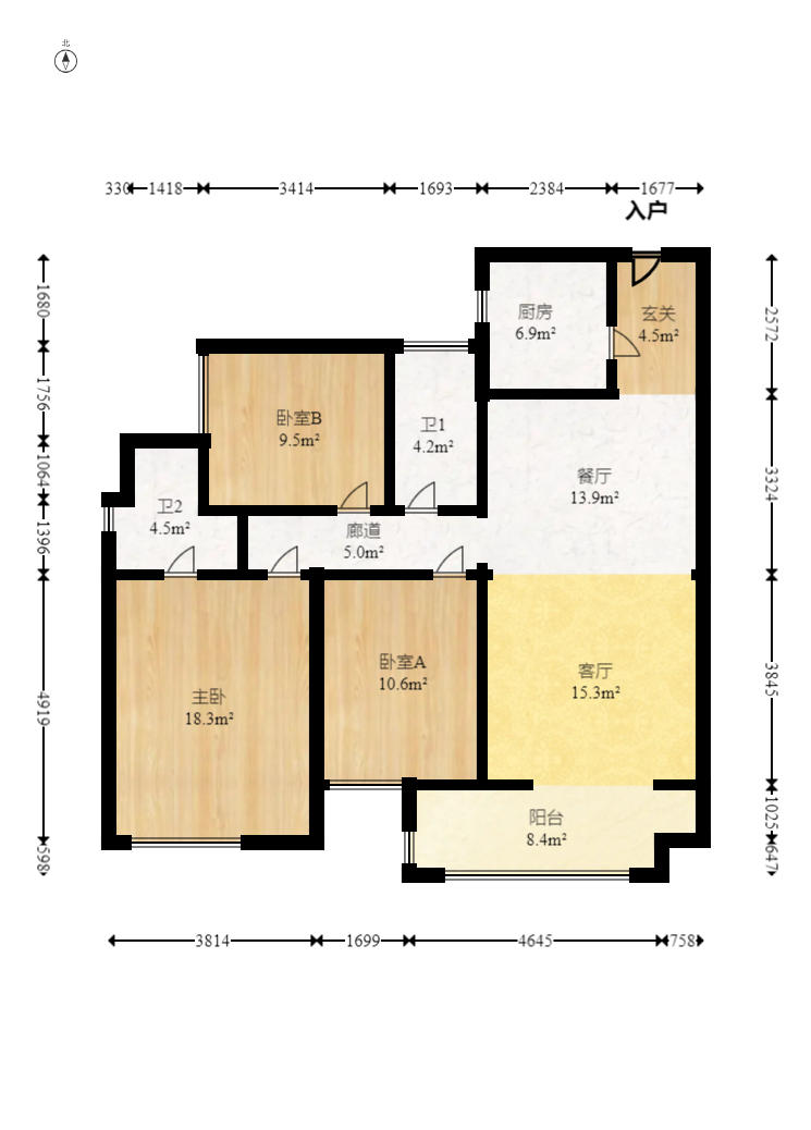 建投象山国际  3室2厅2卫   165.00万户型图