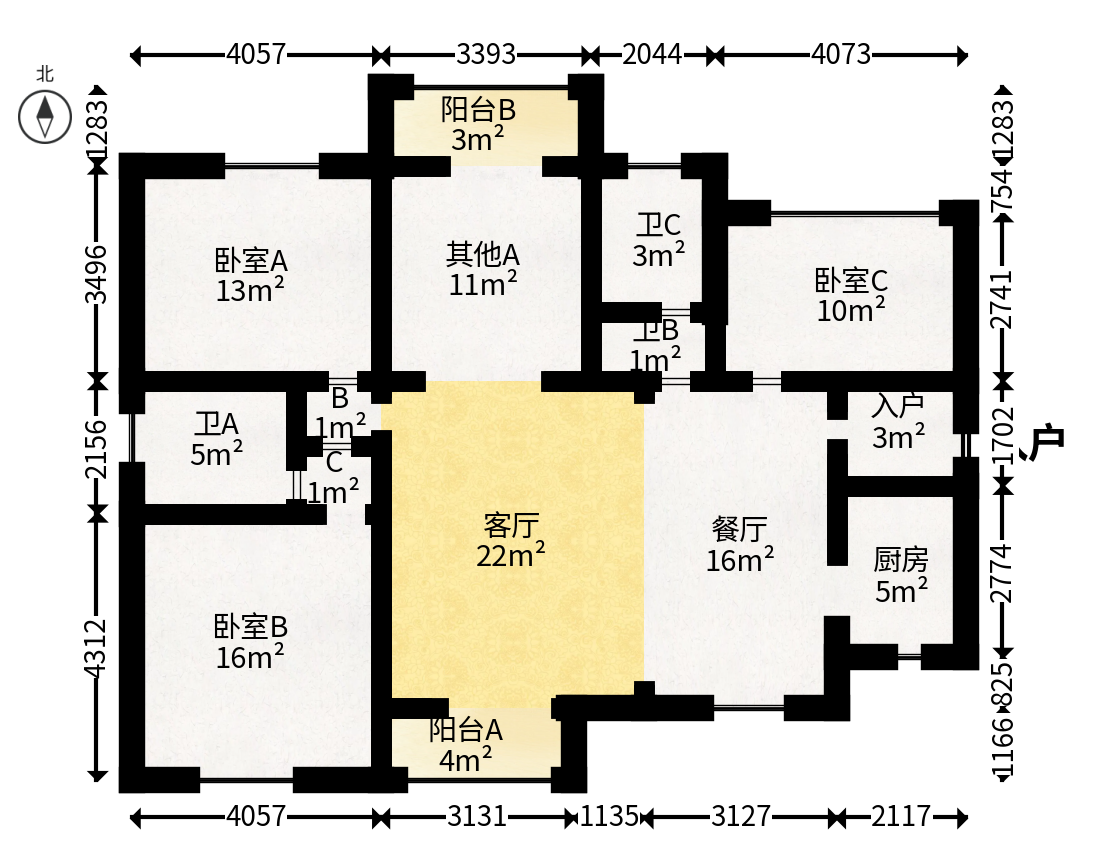 华悦城  4室2厅2卫   119.80万户型图