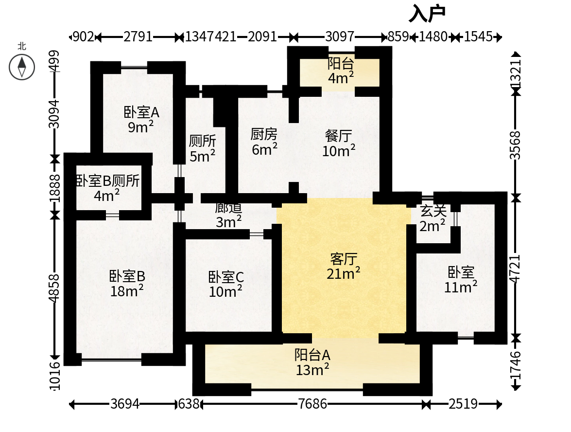 华润置地润樾府  4室2厅2卫   186.00万户型图