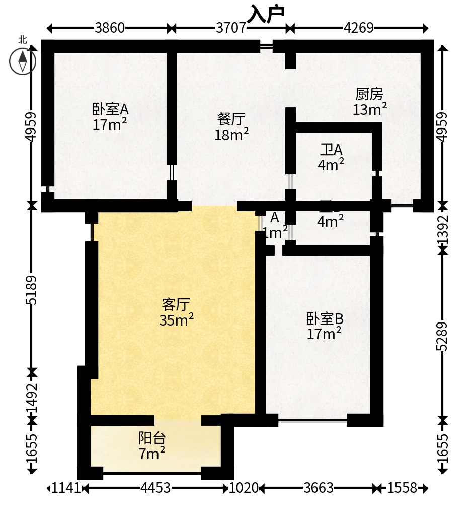金色屋顶  2室2厅2卫   190.00万户型图