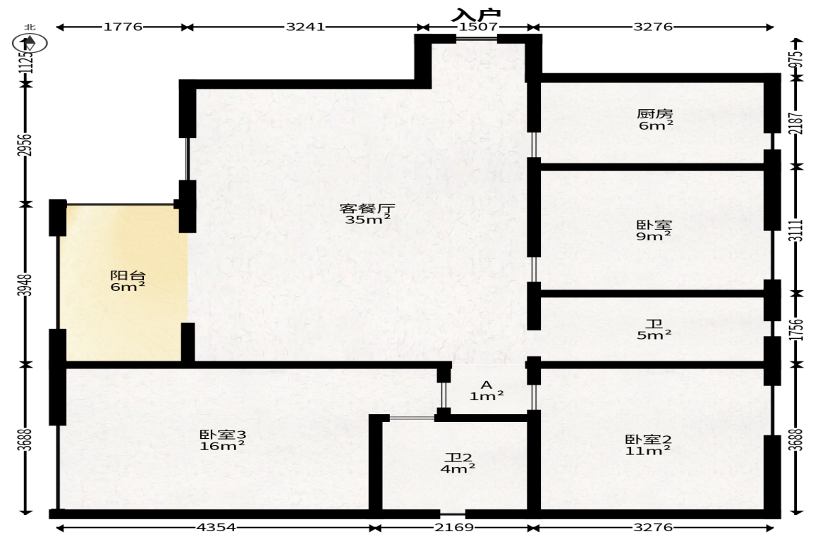 金科世界城  3室2厅1卫   86.00万户型图