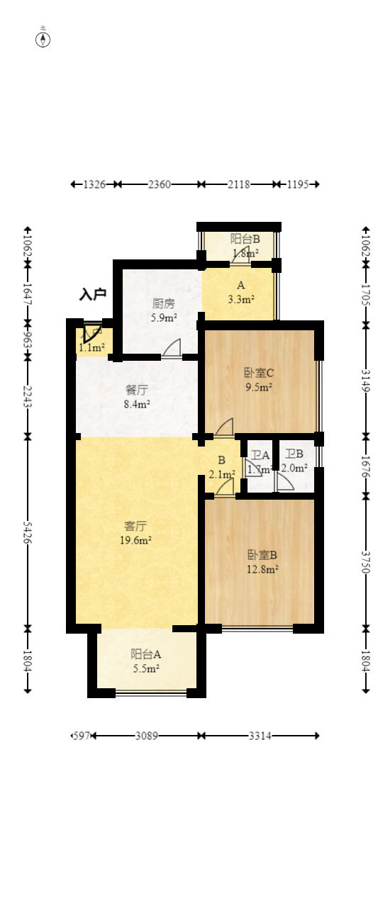 长房半岛蓝湾（观山月）  2室2厅1卫   76.00万户型图