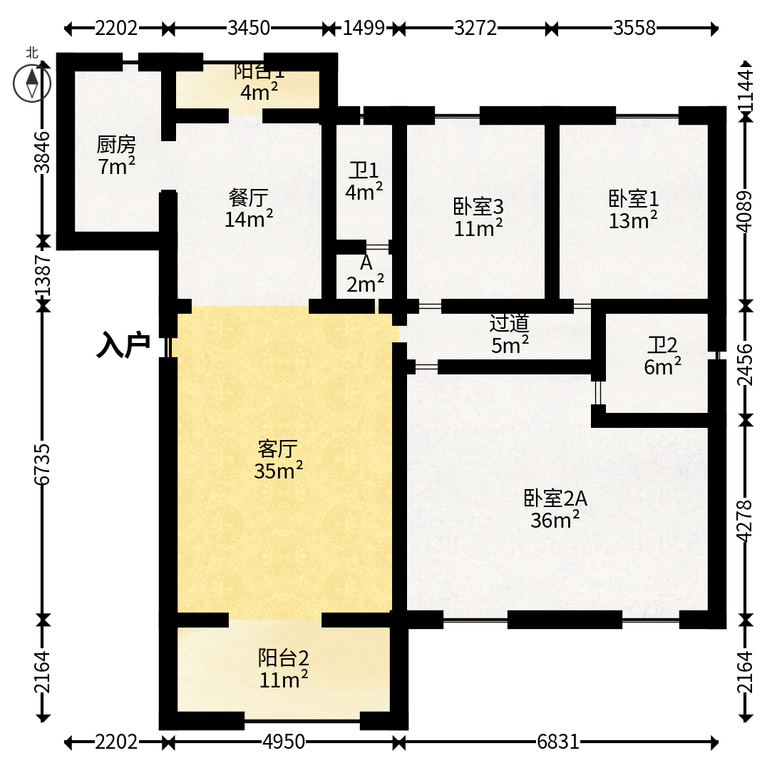湘林熙水豪庭  4室2厅2卫   222.00万户型图