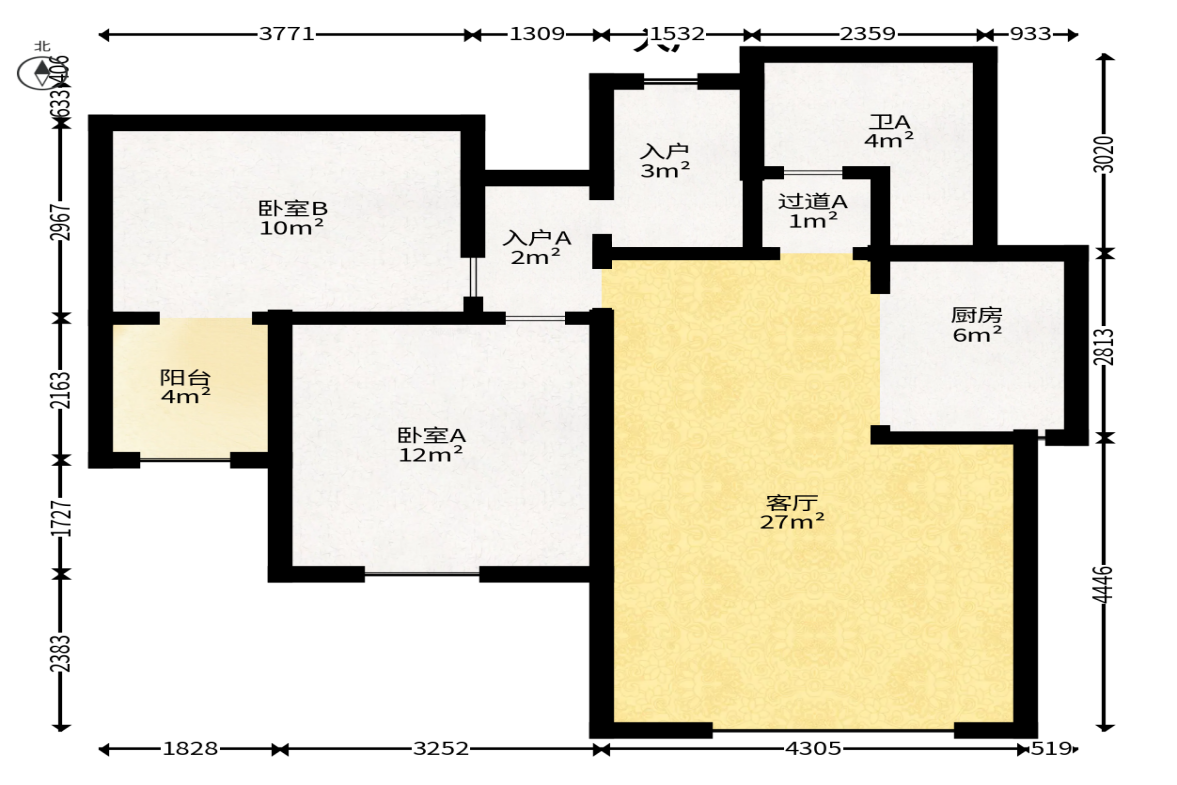 保利城（中航城国际社区、郡原美村）  2室2厅1卫   55.00万户型图