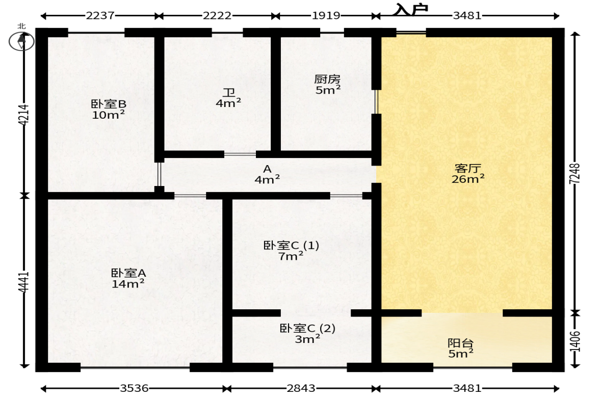 梅溪湖金茂悦（金悦雅苑）  3室2厅1卫   119.90万户型图
