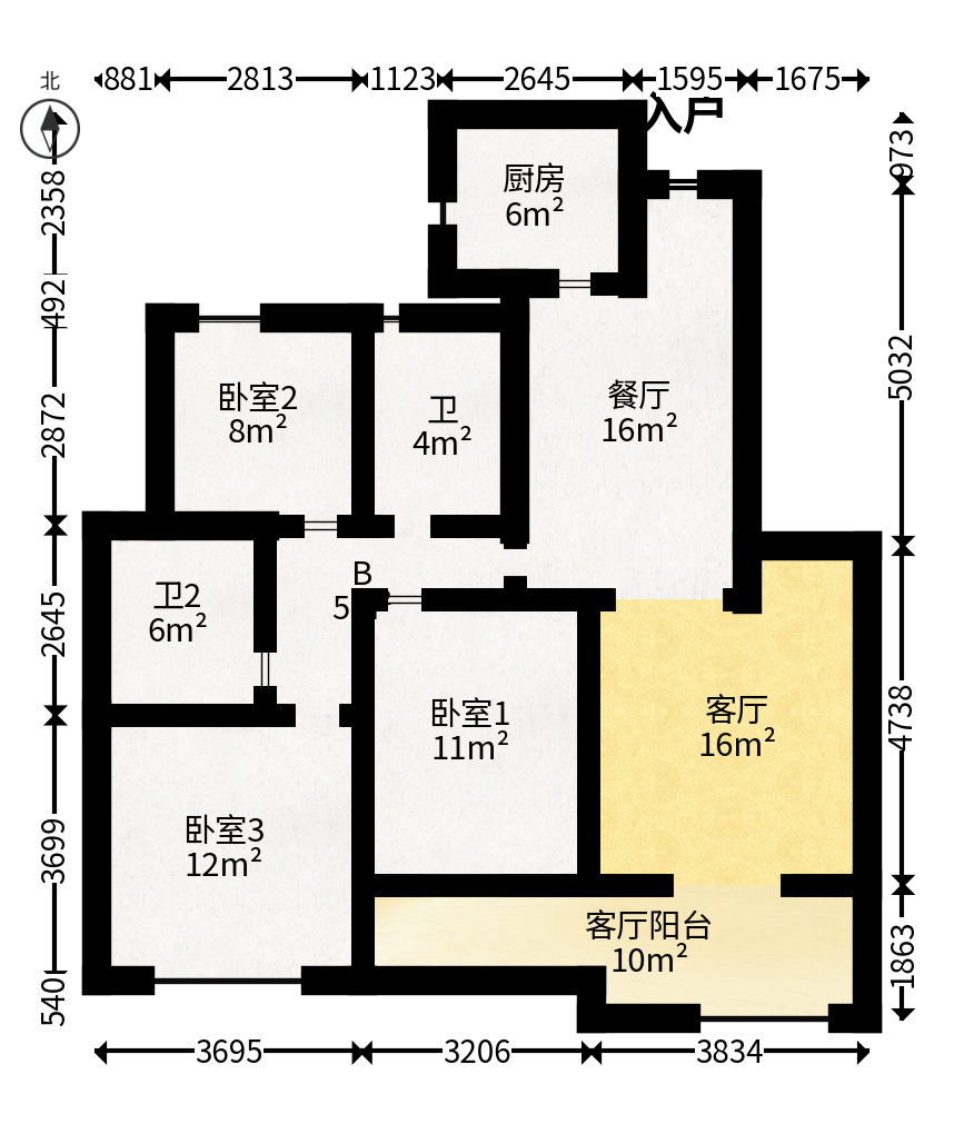 克拉美丽山庄（晟领国际）  3室2厅2卫   110.00万户型图