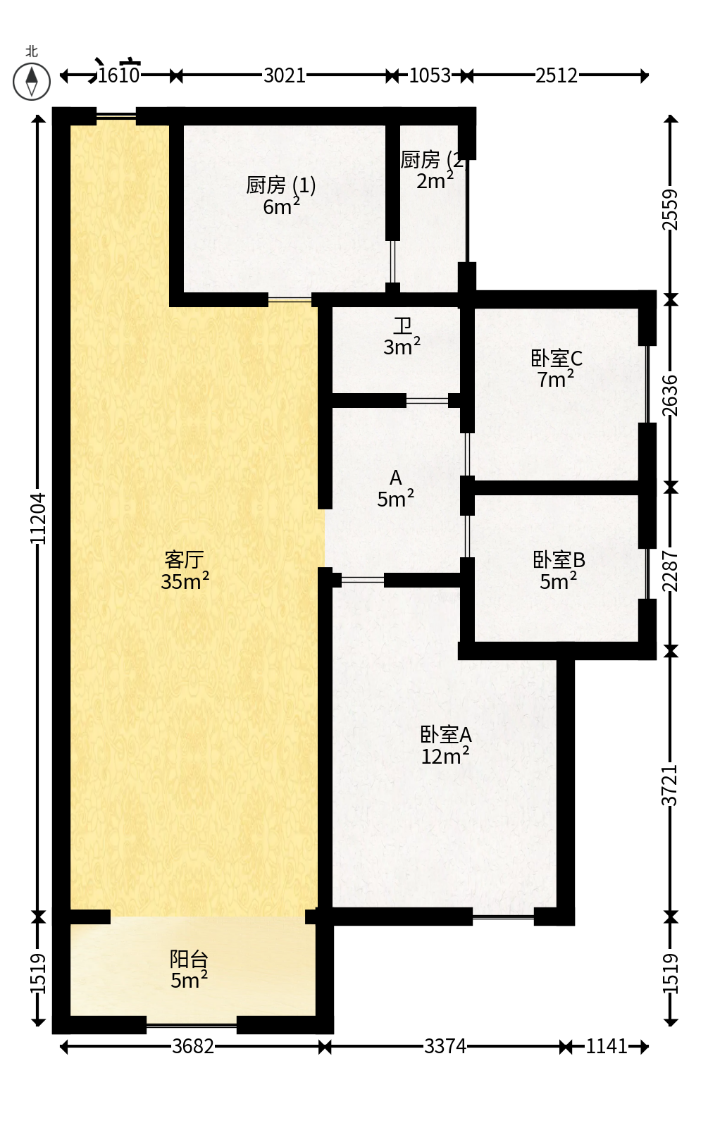 振业城四期  3室2厅1卫   146.00万户型图