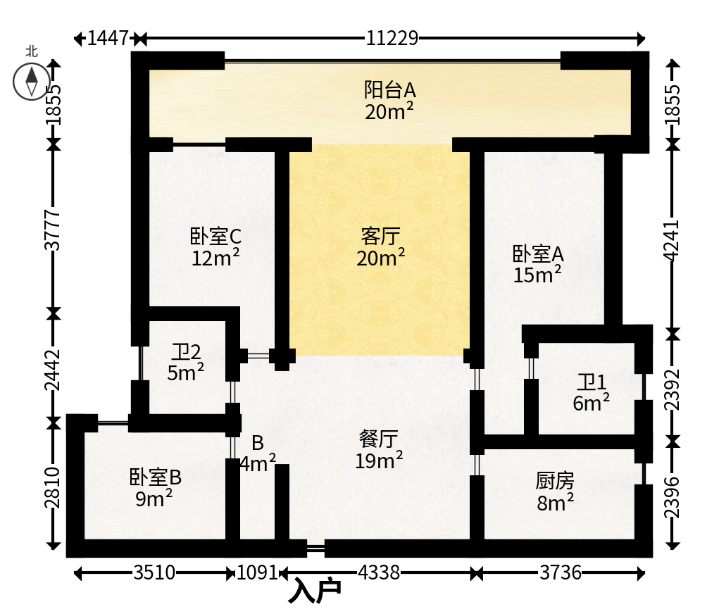 融科东南海  3室2厅2卫   115.00万户型图