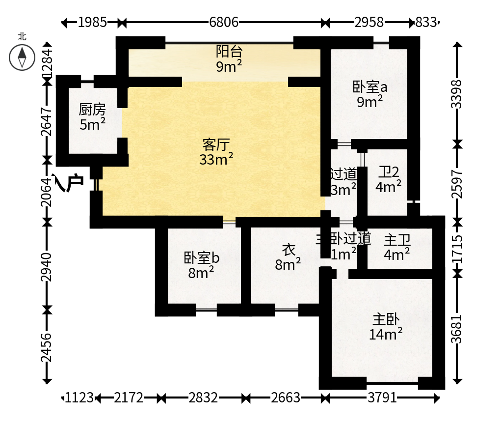 中粮鸿云  3室2厅2卫   85.00万户型图