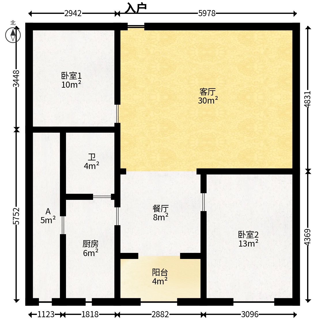 锦湘国际星城三期（锦绣苑）  2室2厅1卫   80.00万户型图