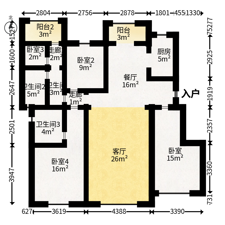 新城朗隽大都会  4室2厅2卫   78.80万户型图