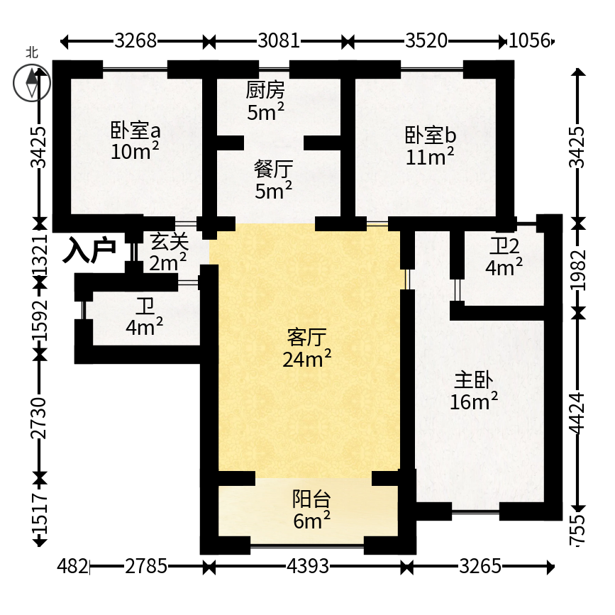 澳海澜庭  3室2厅2卫   82.00万户型图