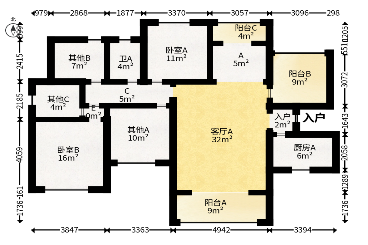 博长山水香颐  4室2厅2卫   99.00万户型图
