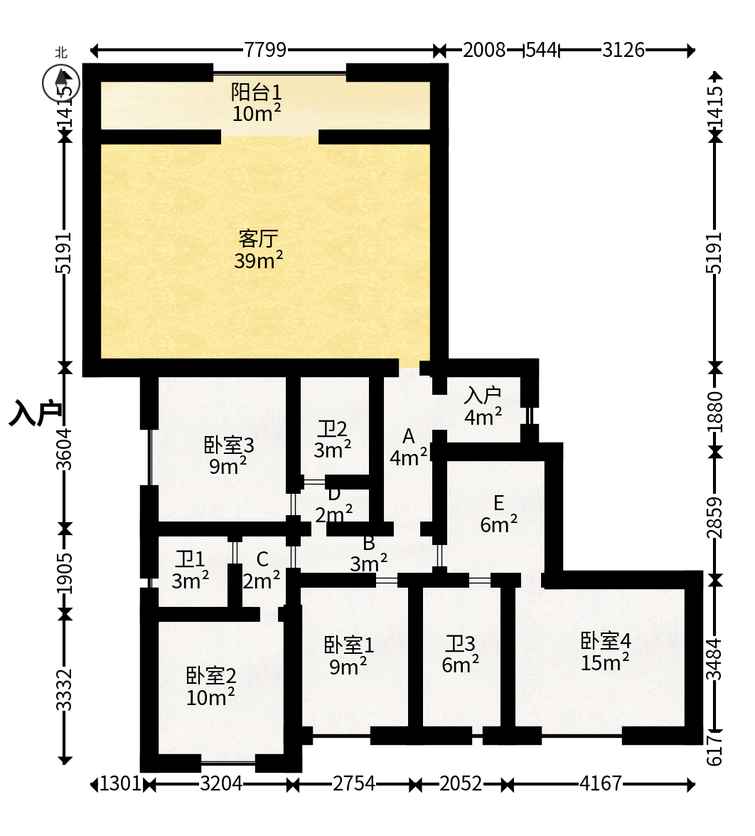 阳光城尚东湾愉景苑  4室2厅3卫   172.00万户型图