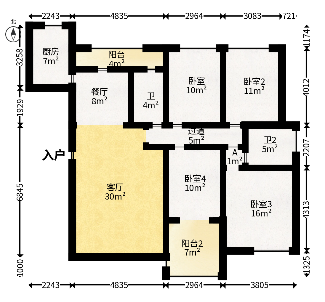 恒大华府  4室2厅2卫   238.00万户型图
