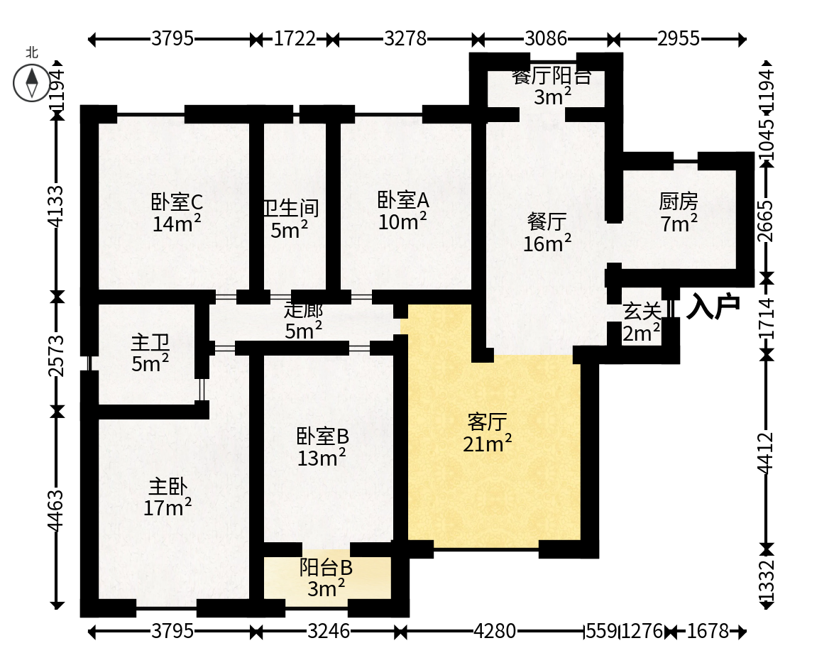 福天藏郡院子  4室2厅2卫   160.00万户型图