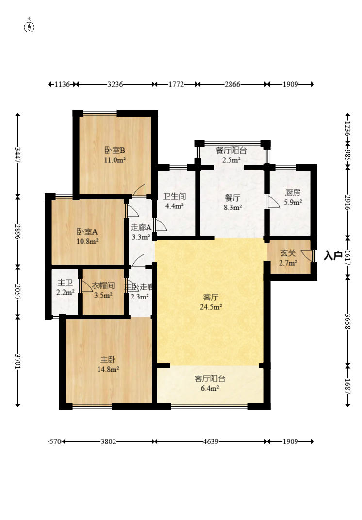 北辰中央公园C区  3室2厅2卫   122.00万户型图