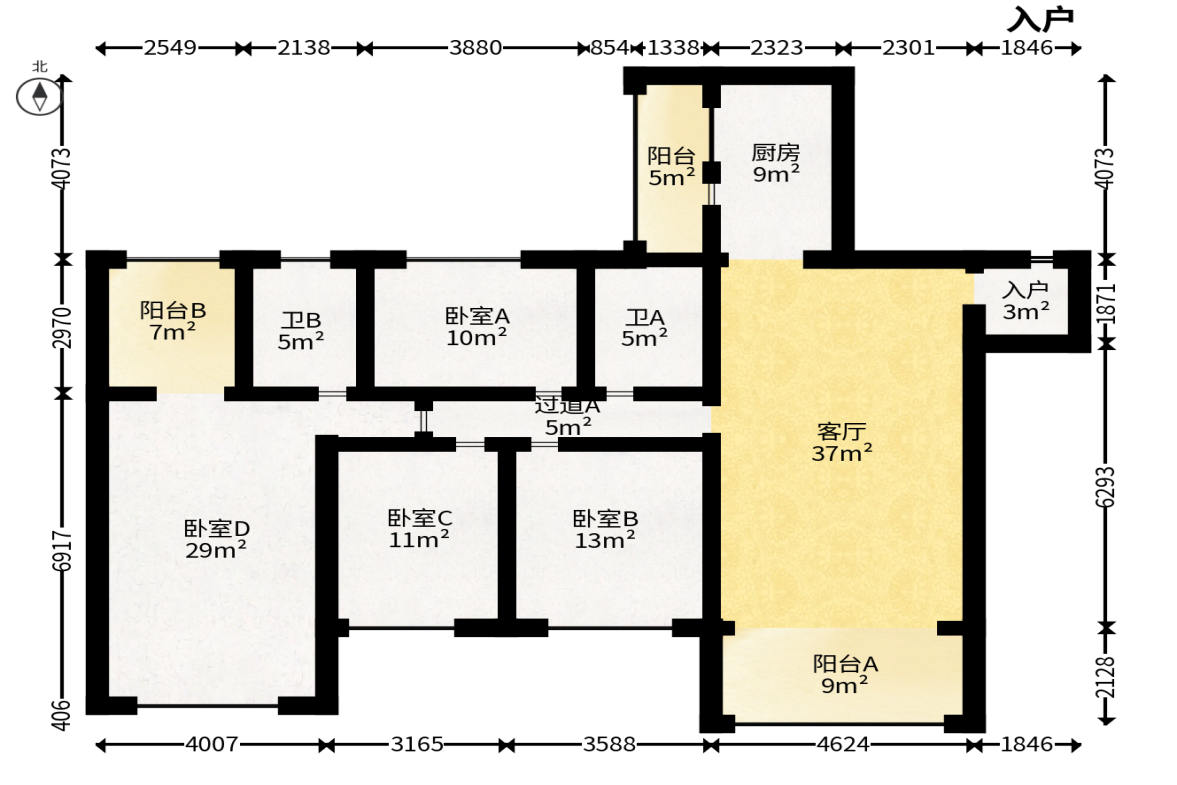 恒大城  4室2厅2卫   150.00万户型图